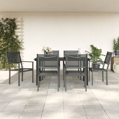 vidaXL 7 Piece Garden Dining Set Black Steel and Textilene