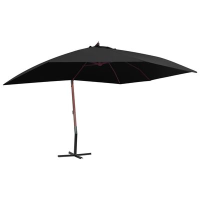 vidaXL Hanging Garden Parasol with Wooden Pole 400x300 cm Black