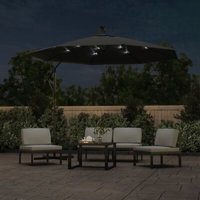 vidaXL Cantilever Garden Parasol with LED Lights and Steel Pole 300 cm Anthracite