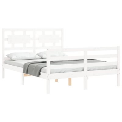 vidaXL Bed Frame with Headboard White Double Solid Wood