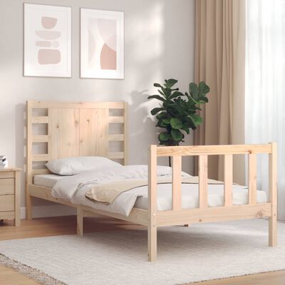 vidaXL Bed Frame with Headboard Single Solid Wood