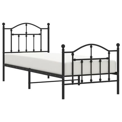 vidaXL Metal Bed Frame without Mattress with Footboard Black 90x190 cm Single