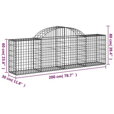 vidaXL Arched Gabion Baskets 8 pcs 200x30x60/80 cm Galvanised Iron