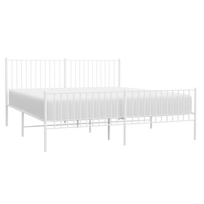 vidaXL Metal Bed Frame without Mattress with Footboard White 180x200 cm Super King