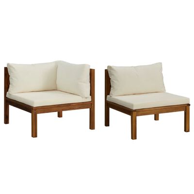 vidaXL 2 Piece Sofa Set with Cream White Cushions Solid Acacia Wood