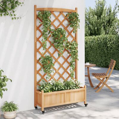 vidaXL Planter with Trellis and Wheels Brown Solid Wood Fir