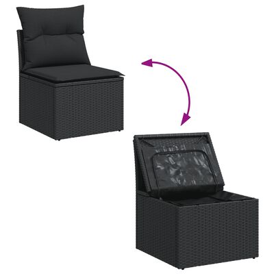 vidaXL 7 Piece Garden Sofa Set with Cushions Black Poly Rattan