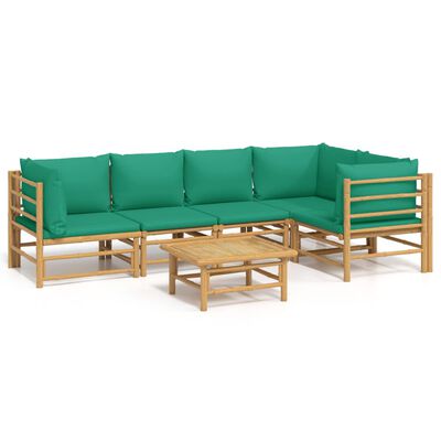 vidaXL 6 Piece Garden Lounge Set with Green Cushions Bamboo