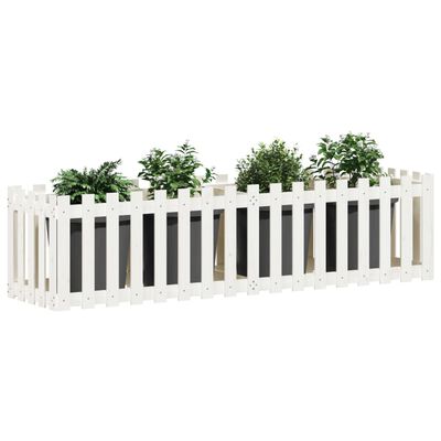 vidaXL Garden Raised Bed with Fence Design White 200x50x50 cm Solid Wood Pine