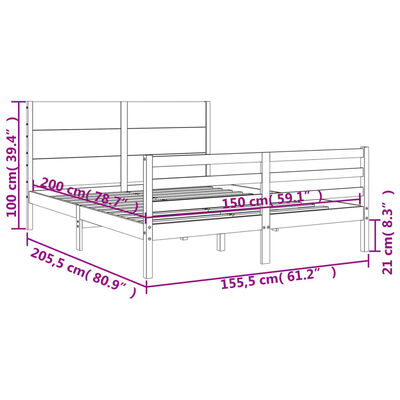 vidaXL Bed Frame without Mattress White King Size Solid Wood