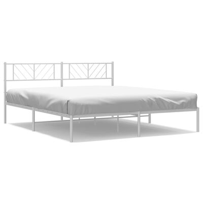 vidaXL Metal Bed Frame without Mattress with Headboard White 180x200 cm Super King