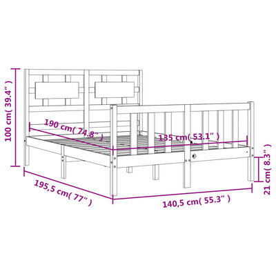 vidaXL Bed Frame without Mattress White Double Solid Wood Pine