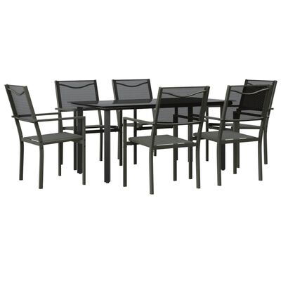 vidaXL 7 Piece Garden Dining Set Black Steel and Textilene