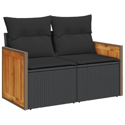 vidaXL 7 Piece Garden Sofa Set with Cushions Black Poly Rattan