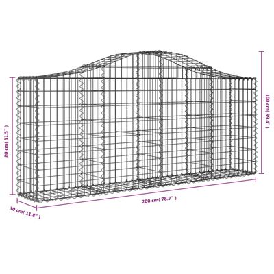 vidaXL Arched Gabion Baskets 4 pcs 200x30x80/100 cm Galvanised Iron