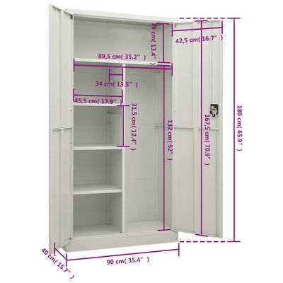 vidaXL Locker Cabinet Light Grey 90x40x180 cm Steel