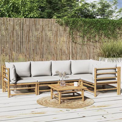 vidaXL 6 Piece Garden Lounge Set with Light Grey Cushions Bamboo