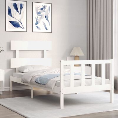 vidaXL Bed Frame without Mattress White Single Solid Wood Pine