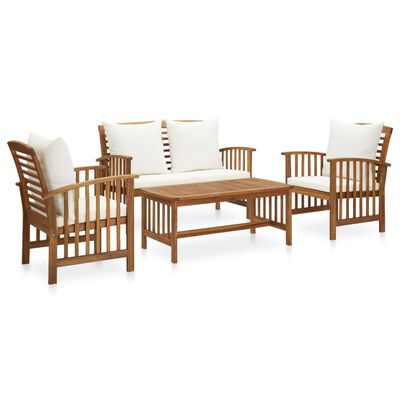 vidaXL 4 Piece Garden Lounge Set with Cushions Solid Acacia Wood