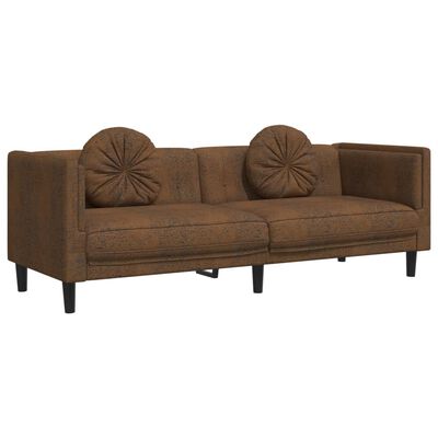 vidaXL Sofa with Cushions 3-Seater Brown Faux Suede Leather