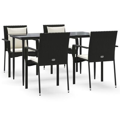 vidaXL 5 Piece Garden Dining Set with Cushions Black Poly Rattan