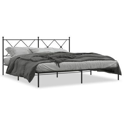 vidaXL Metal Bed Frame without Mattress with Headboard Black 180x200cm