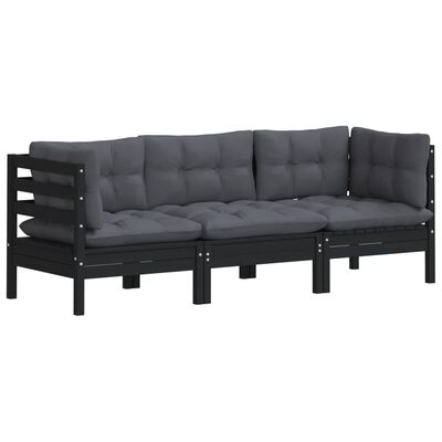 vidaXL 3-Seater Garden Sofa with Anthracite Cushions Solid Pinewood