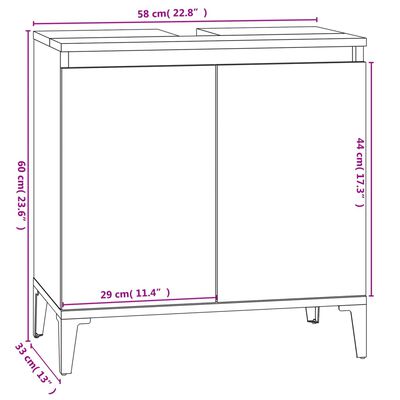 vidaXL Sink Cabinet High Gloss White 58x33x60 cm Engineered Wood