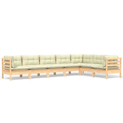 vidaXL 7 Piece Garden Lounge Set with Cream Cushions Solid Pinewood