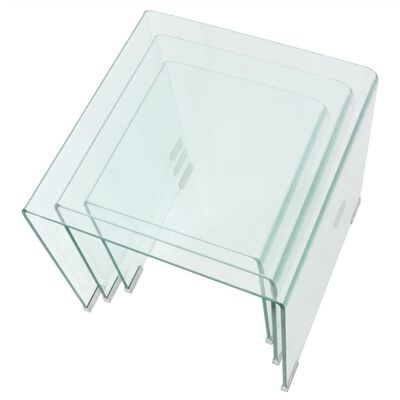 vidaXL Three Piece Nesting Table Set Tempered Glass Clear