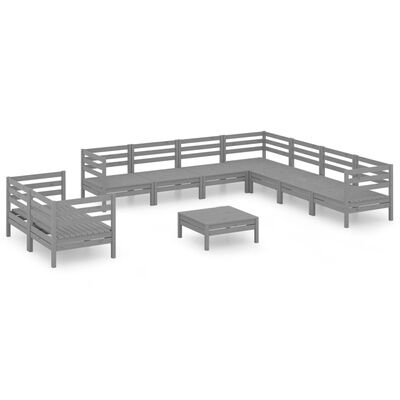 vidaXL 10 Piece Garden Lounge Set Solid Wood Pine Grey