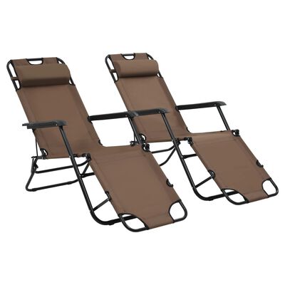 vidaXL Folding Sun Loungers 2 pcs with Footrests Steel Brown