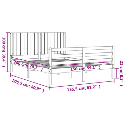 vidaXL Bed Frame without Mattress White King Size Solid Wood