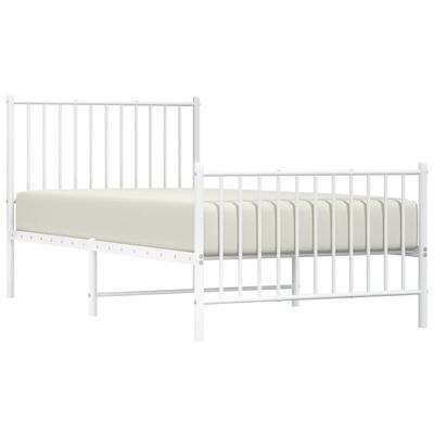 vidaXL Metal Bed Frame without Mattress with Footboard White 90x190 cm Single