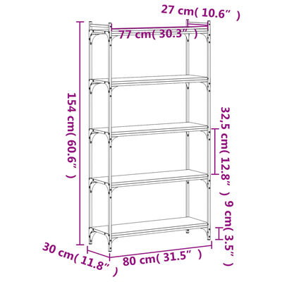 vidaXL Bookcase 5-Tier Black 80x30x154 cm Engineered Wood