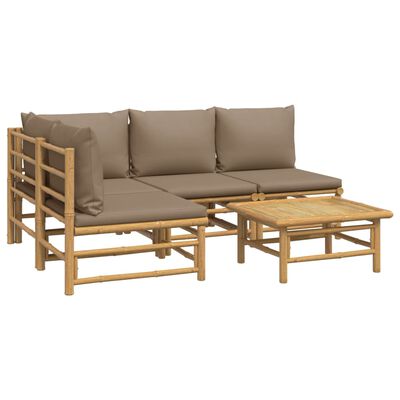 vidaXL 5 Piece Garden Lounge Set with Taupe Cushions Bamboo