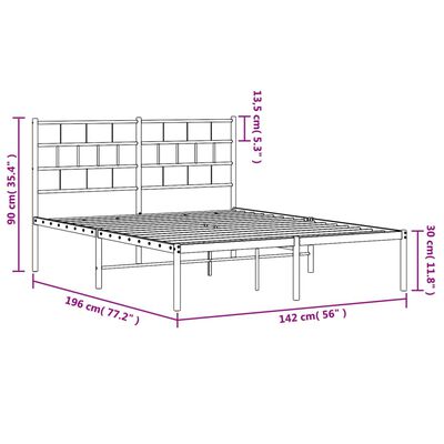 vidaXL Metal Bed Frame without Mattress with Headboard Black 135x190 cm Double