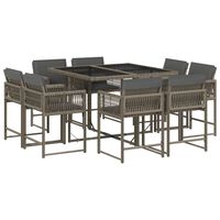 vidaXL 9 Piece Garden Dining Set with Cushions Grey Poly Rattan