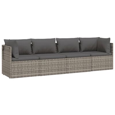 vidaXL 4 Piece Garden Lounge Set with Cushions Grey Poly Rattan