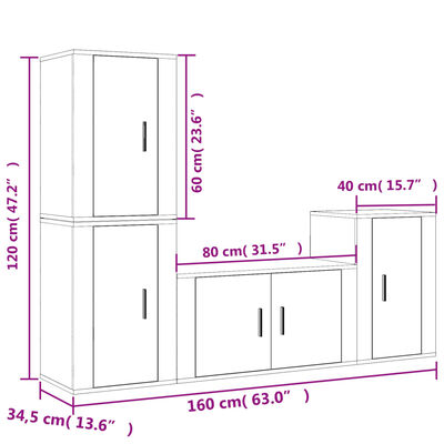 vidaXL 4 Piece TV Cabinet Set High Gloss White Engineered Wood