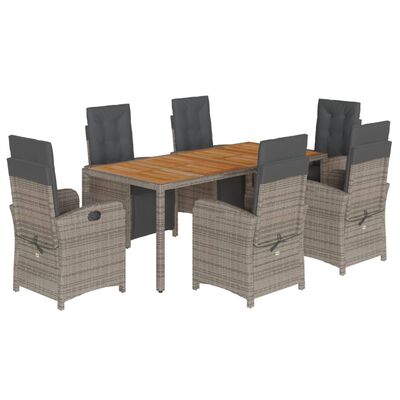 vidaXL 7 Piece Garden Dining Set with Cushions Grey Poly Rattan