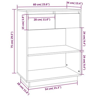 vidaXL Console Cabinet Honey Brown 60x34x75 cm Solid Wood Pine