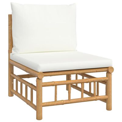 vidaXL 9 Piece Garden Lounge Set with Cream White Cushions Bamboo