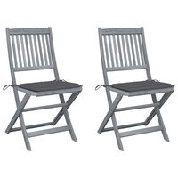 vidaXL Folding Outdoor Chairs 2 pcs with Cushions Solid Acacia Wood