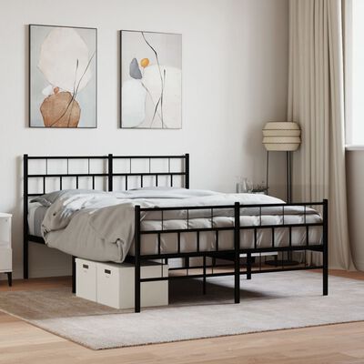 vidaXL Metal Bed Frame without Mattress with Footboard Black 150x200 cm King Size