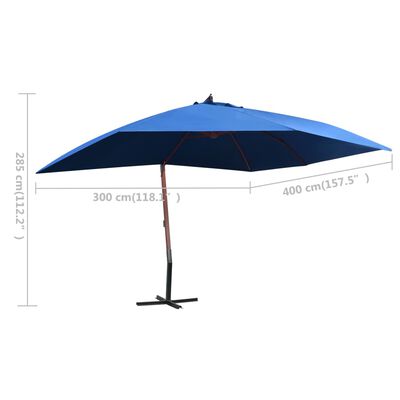 vidaXL Hanging Garden Parasol with Wooden Pole 400x300 cm Blue