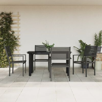 vidaXL 5 Piece Garden Dining Set Black Steel and Textilene