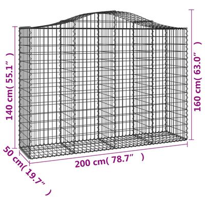 vidaXL Arched Gabion Baskets 5 pcs 200x50x140/160 cm Galvanised Iron