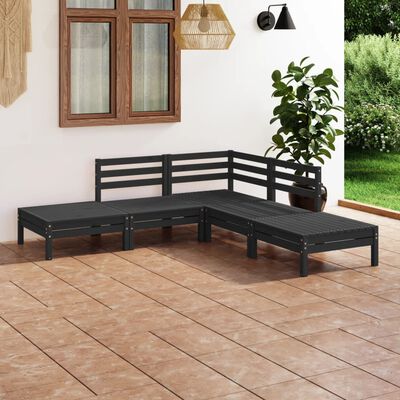 vidaXL 5 Piece Garden Lounge Set Solid Pinewood Black