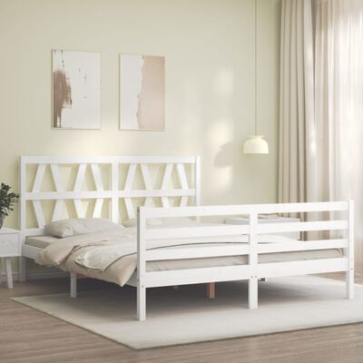 vidaXL Bed Frame without Mattress White King Size Solid Wood